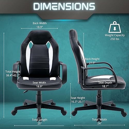 Miniatura 3 de Silla ergonómica de videojuegos para computadora, oficina en casa, carreras, escritorio ejecutivo de video, de piel sintética, para adultos,