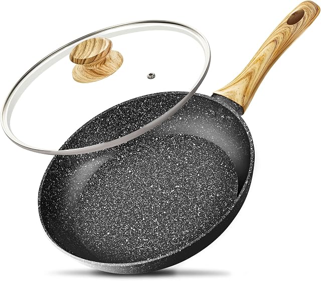 MICHELANGELO 26cm Frying Pan with Lid, Frying Pan with Lid, Non Stick Frying Pan with Bakelite Handle, Frying Pan for Induction Hob with Stone-Derived Nonstick Coating 100% APEO Free