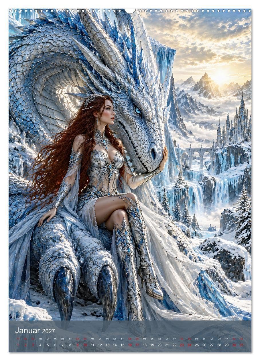 Drachenträume in magischen Welten (hochwertiger Premium Wandkalender 2027 DIN A2 hoch), Kunstdruck in Hochglanz: Magische Begegnungen mit mächtigen Drachen