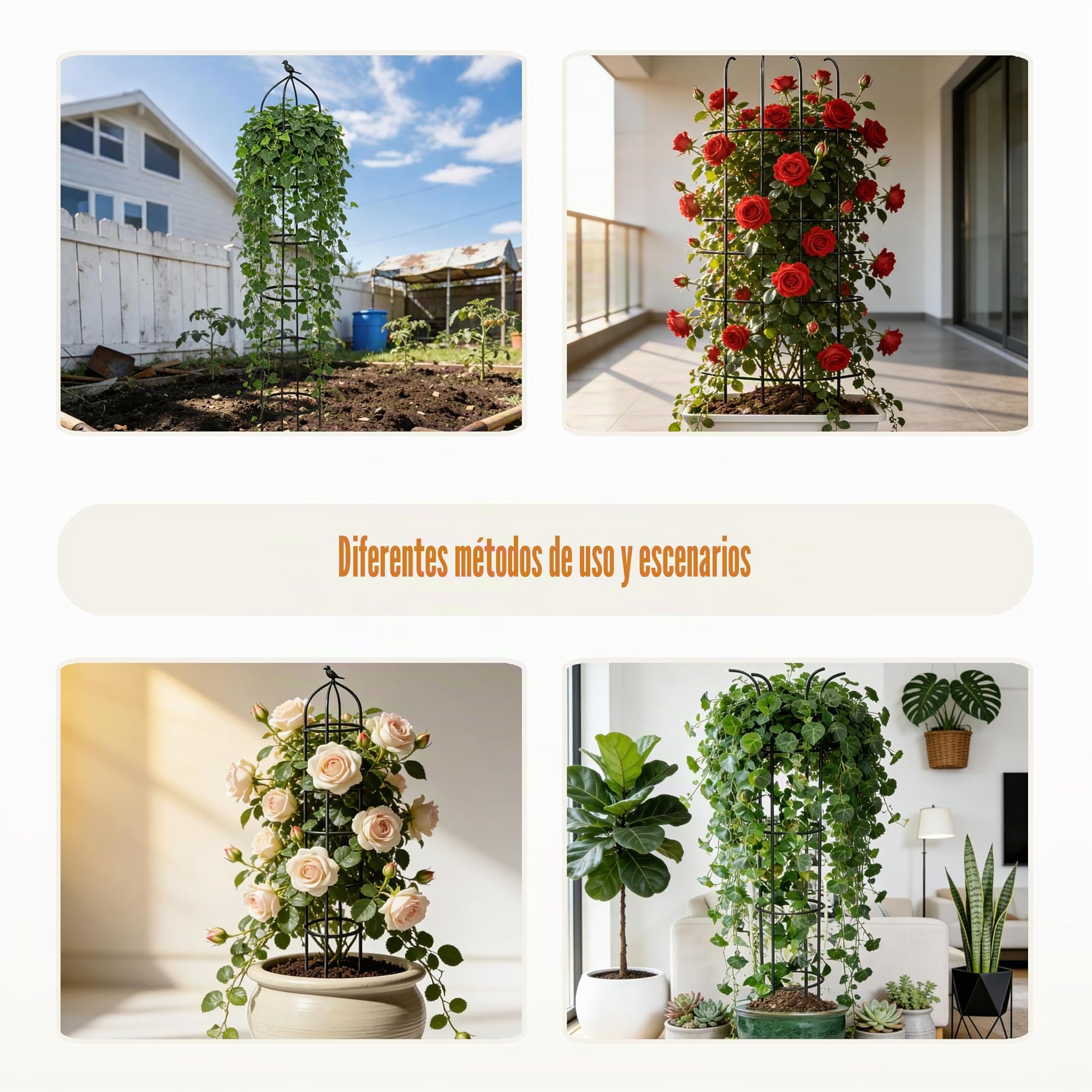 2 Piezas Obelisco de jardín de Acero Inoxidable para Plantas trepadoras, obelisco para jardín, Enrejado de obelisco para Rosas, Estructura de Soporte de Plantas trepadoras