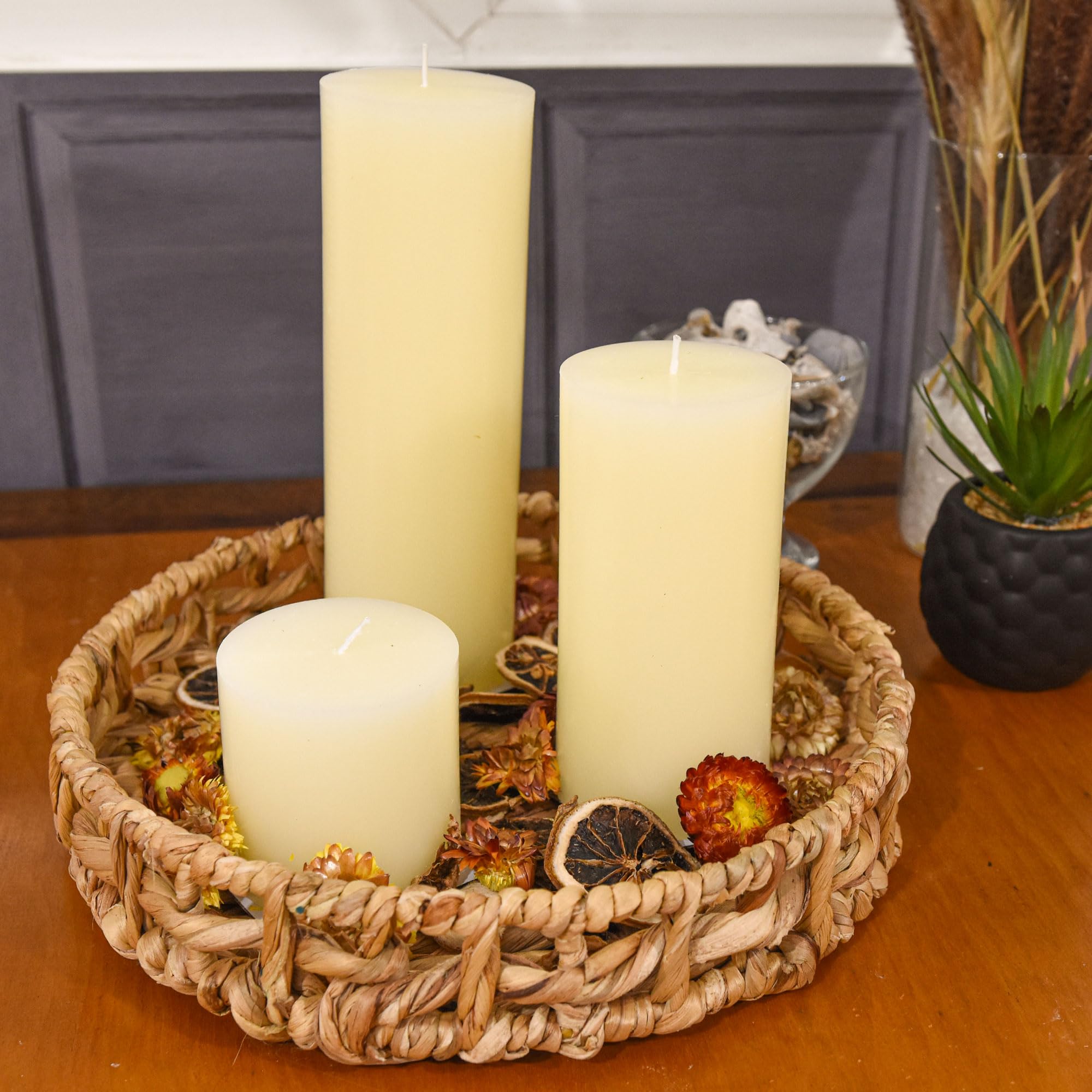 Glo - Set Da 3 Candele Decorative A Colonna In Cera, Non Profumate, Antigoccia, Color Avorio, Per Matrimoni, Casa E Chiesa, Tempi Di Combustione Da 40 A 125 Ore