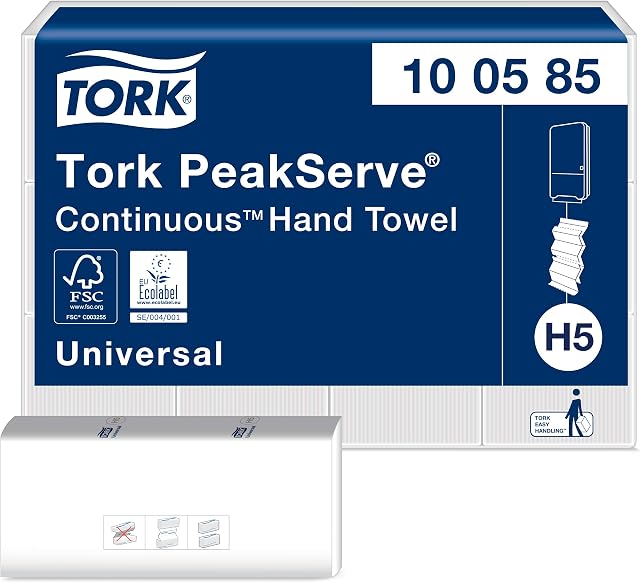 Tork PeakServe Continuous Paper Hand Towels White H5, Universal, Compressed, 12 x 410 sheets, 100585