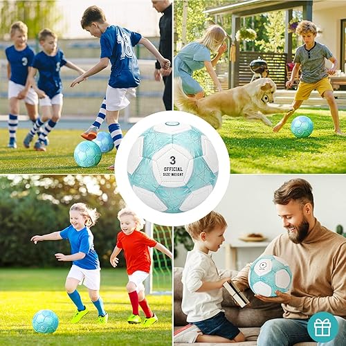 Miniatura 2 de STEEFAN Balón de fútbol verde azulado/azul/rosa, tamaño 3/4/5 para jugar al aire libre, pelota oficial de fútbol que cambia de color con agujas y