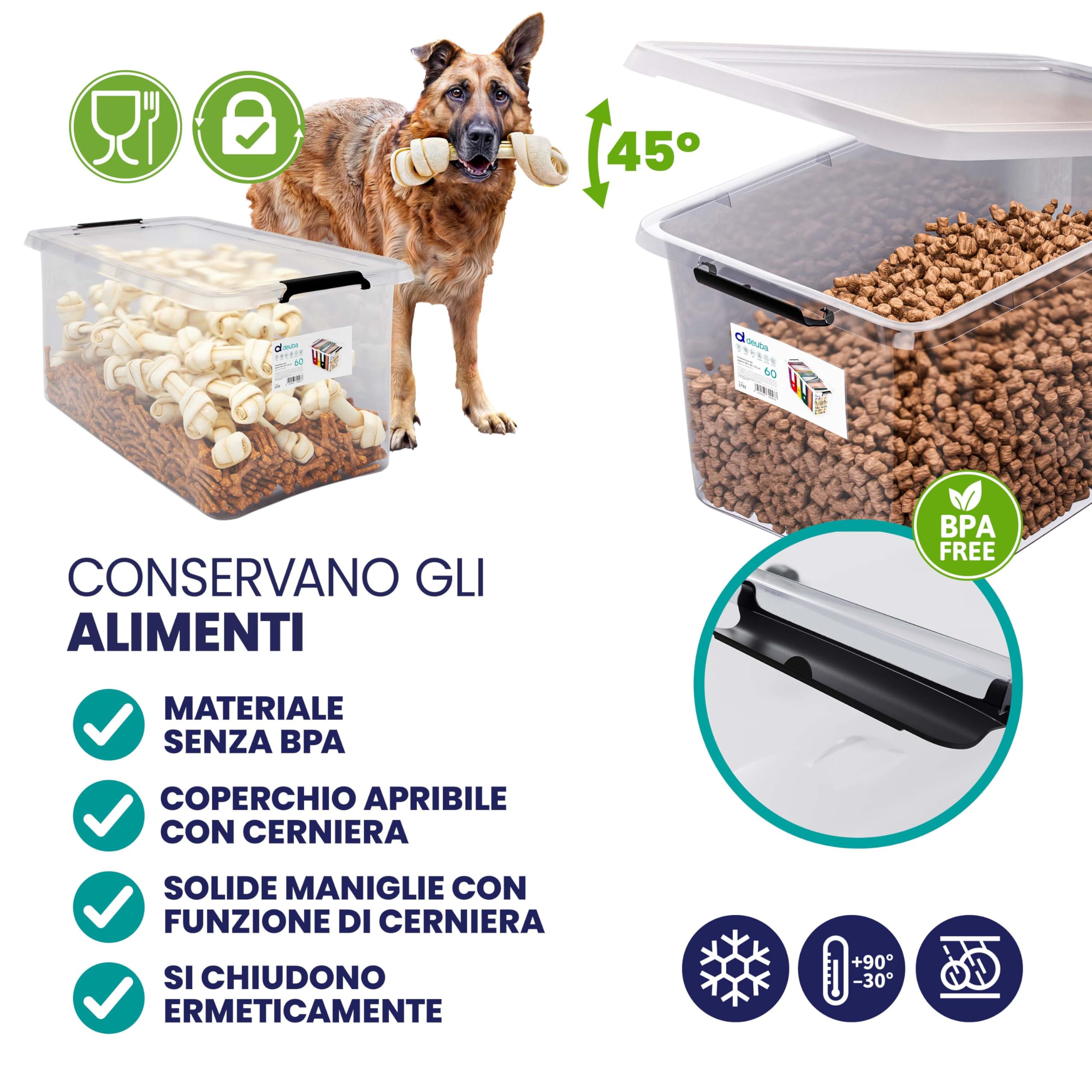 Deuba® 6X 60L Scatole in Plastica Trasparente Senza BPA Contenitori con Coperchio Impilabili Ruote Cassette Salvaspazio