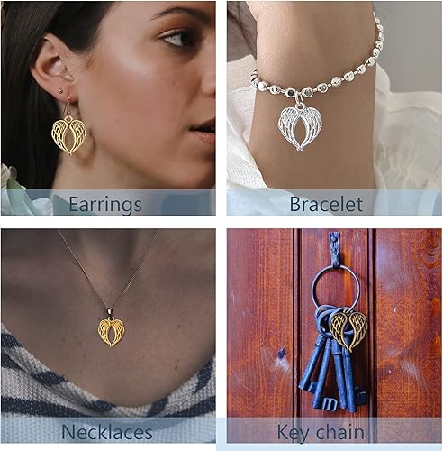 Miniatura 5 de Abalorios de plumas de alas de ángel, 60 piezas de aleación de hada, suministros de cuentas para manualidades, pulseras, collares, joyería, 6