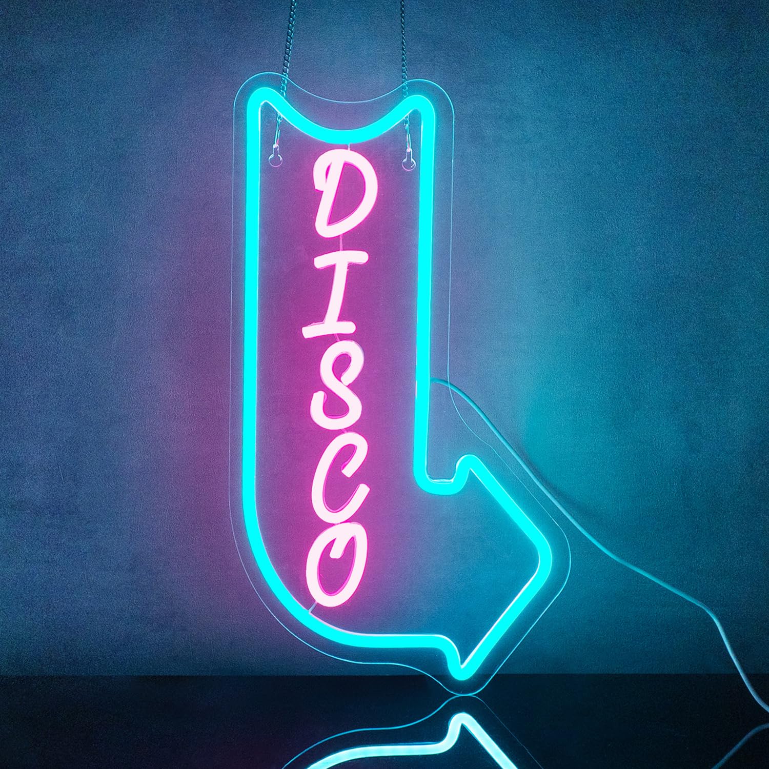 Looklight Różowa Strzałka Neonowy Znak Świetlny, Znak LED, Neonowe Znaki do Dekoracji Ścian, Światło LED do Dyskoteki, Sypialni, Baru, Klubu, Imprezy, Wystrój Retro, 23,5 x 42 cm