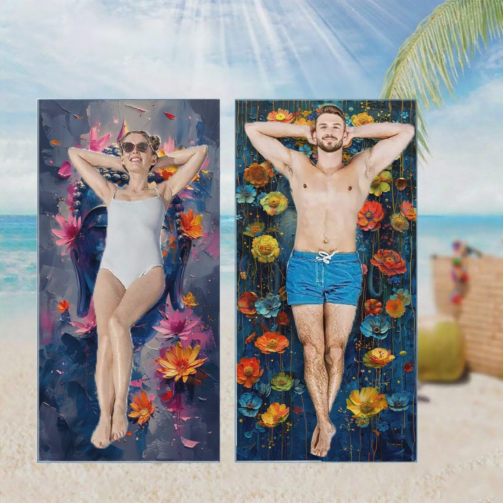 Ręcznik plażowy, ręczniki plażowe z mikrofibry, szybkoschnące lekkie ręczniki podróżne bez piasku, duży ręcznik kąpielowy dla dorosłych 100 x 220 cm, do pływania na basen, jogę, siłownię, kemping