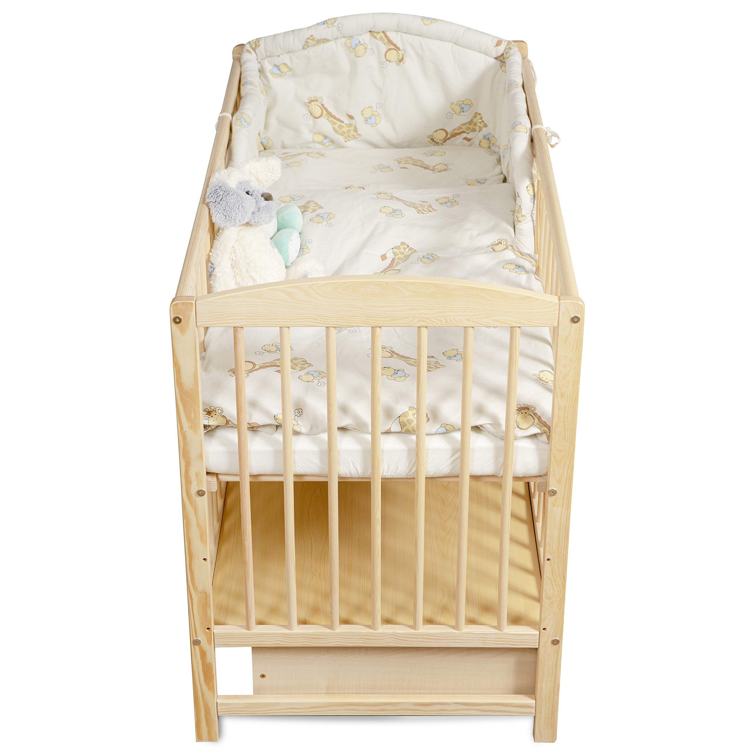 Cuna Bebe con Cajón - Cuna Bebe Madera con Barandillas de Protección - 60x120cm - Regulable en Altura - Cuna para Bebe Convertible en Cama Infantil - Cuna de Bebe para Niñas y Niños Marrón