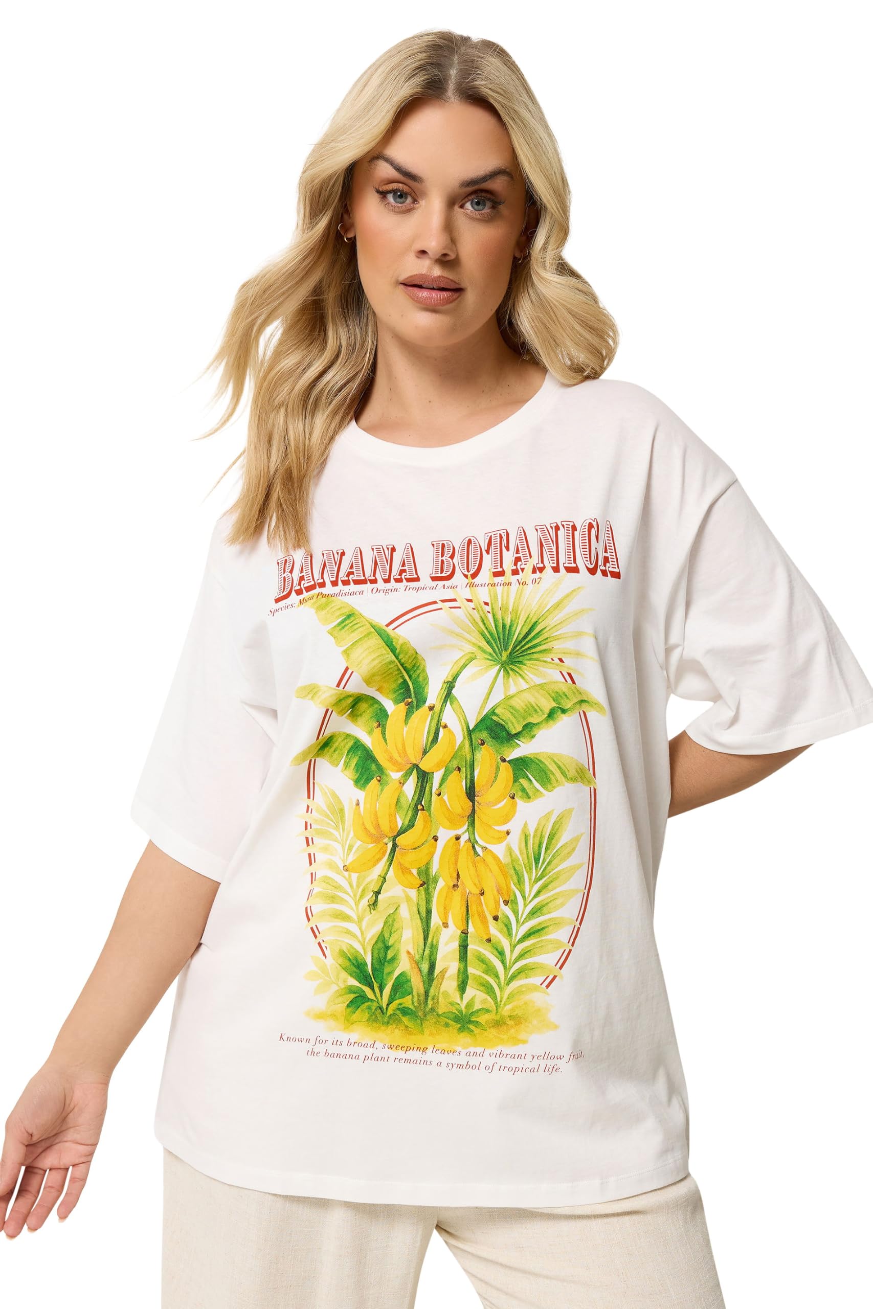 Yours Women's White Banana Graphic Boxy T-Shirt In | Size: 22/24