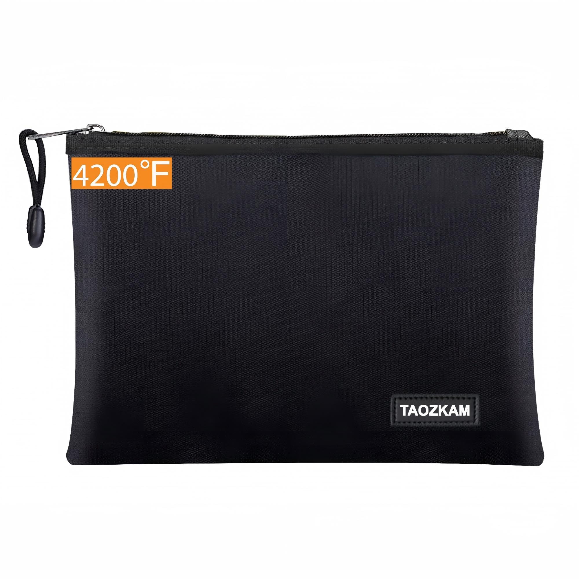 Taozkam Fireproof Document Bag,14.2”X 10.0”Waterresistant And Fireproof Money Bag With Aluminum Foil Lining,Fireproof Safe Storage Pouch With Zipper For Document And Cash