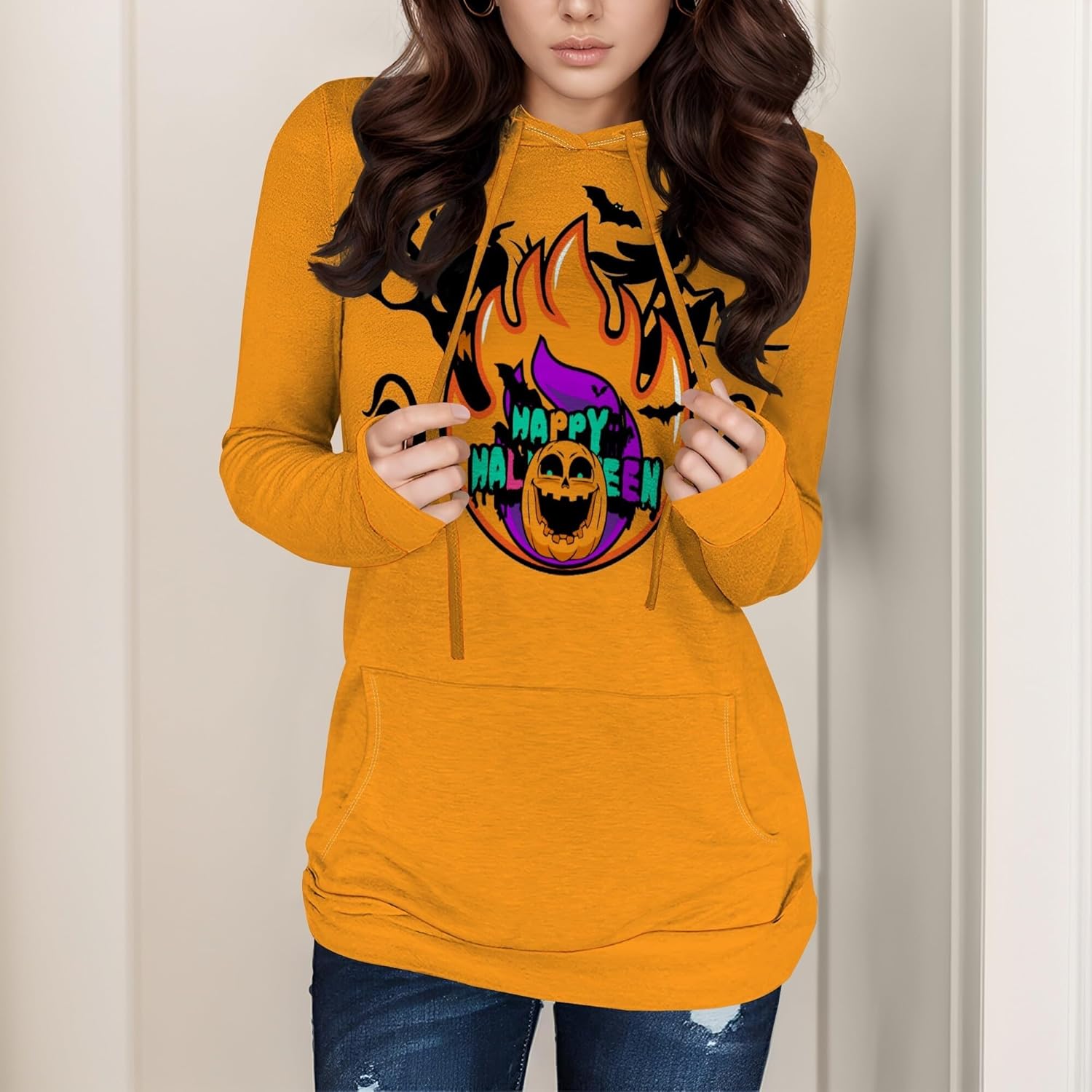 Halloween Hooded Sweatshirt Long Sleeve Pocket Trendy Pumpkin Skull Sweatshirt Halloween Costumes For Holiday Party - Image 2