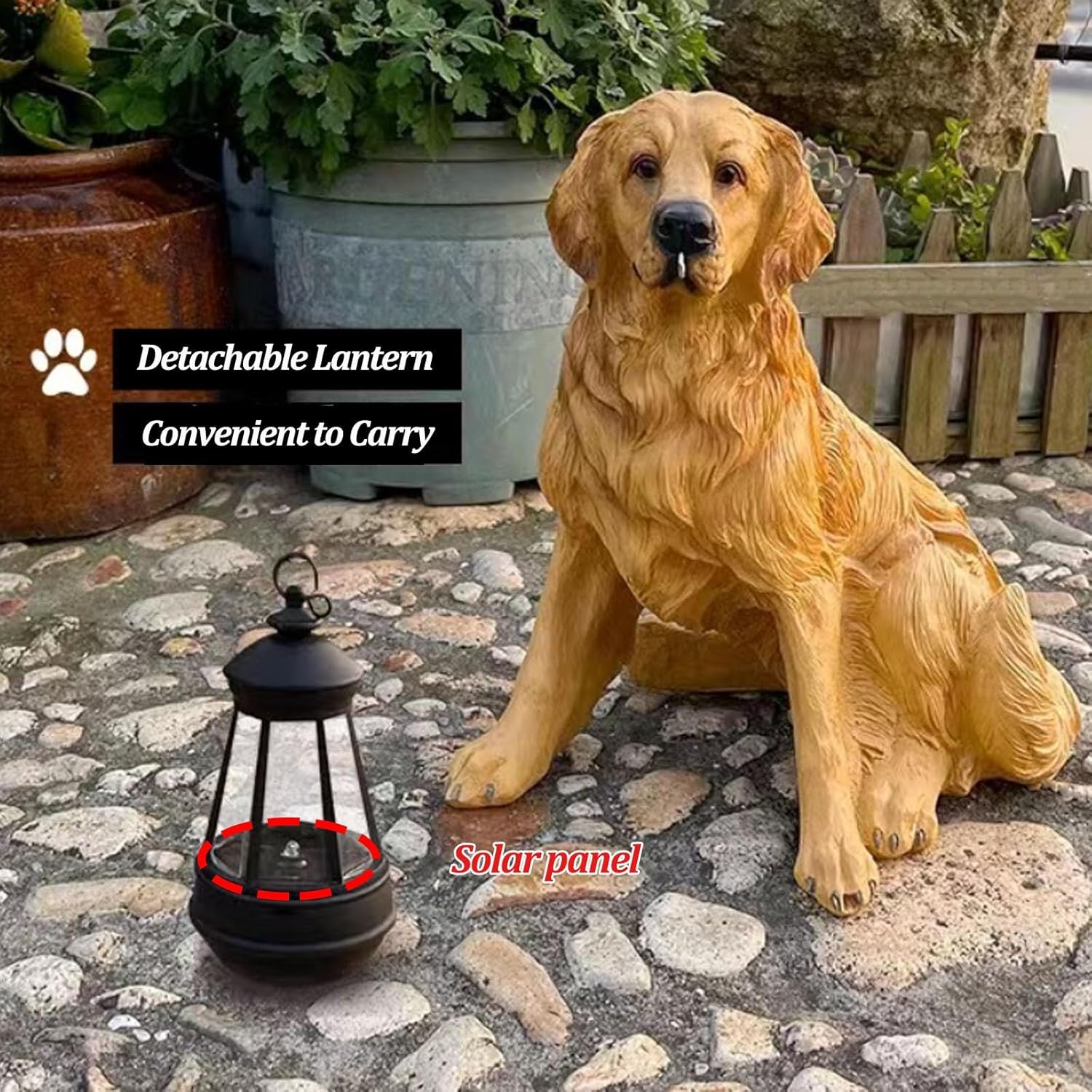 Solar Dog Statues with Lantern, Waterproof Outdoor Dog Figurines, Auto On/Off Solar Light for Garden, Yard & Porch, Birthday Memorial Gifts for Grandma Mom Women(C)