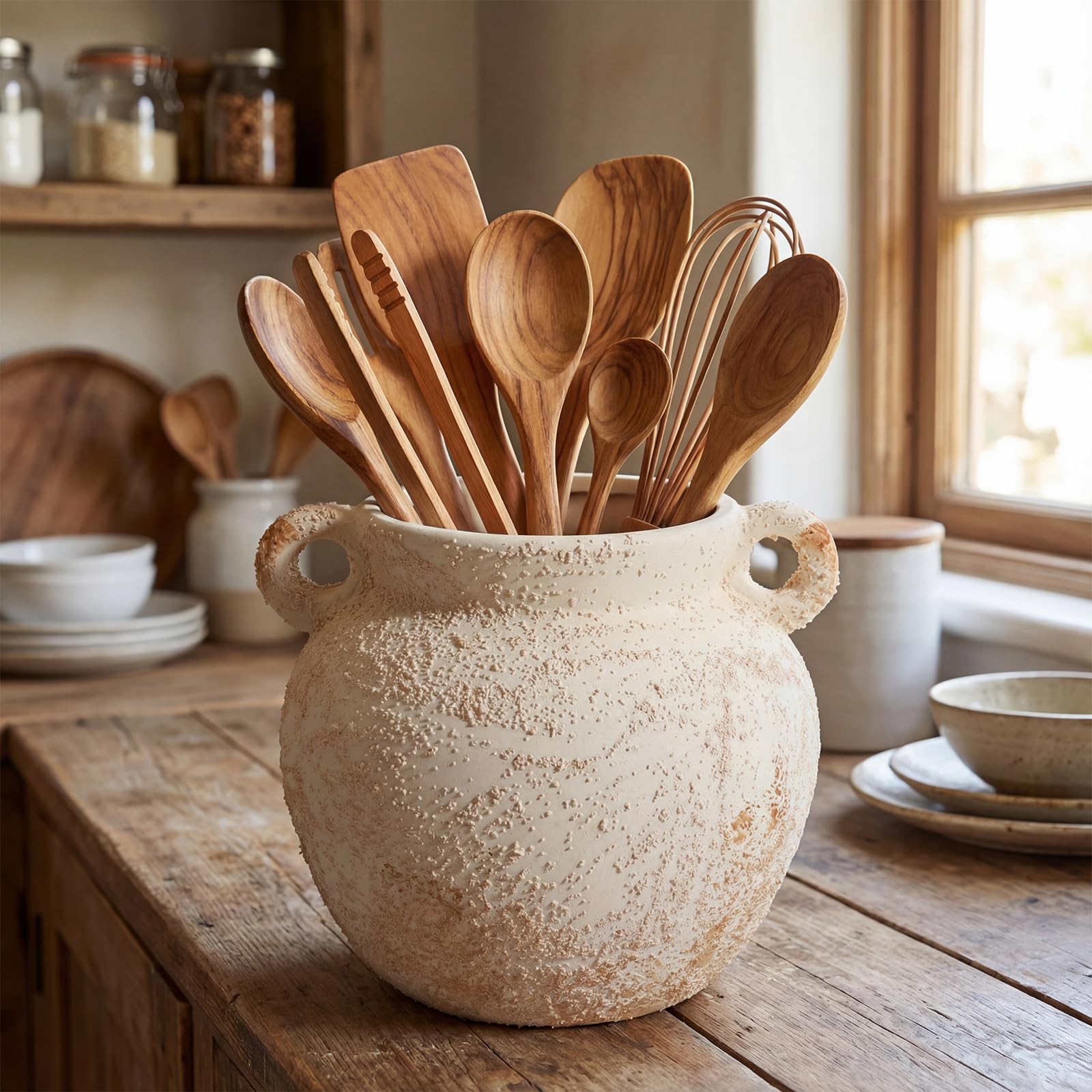 Photo 1 of Qinyoung Rustic Ceramic Utensil Holder, 6 Inch, White