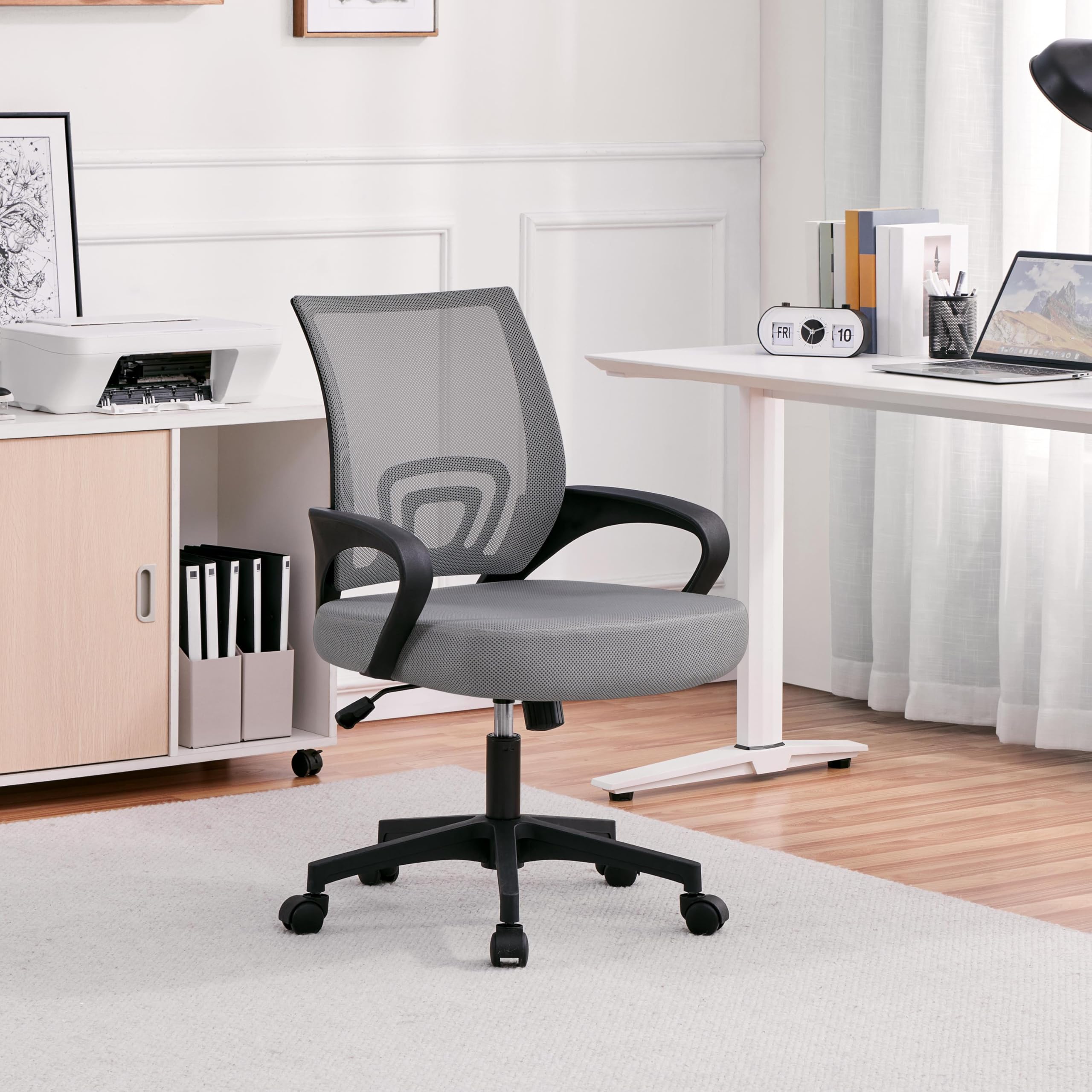 Yaheetech Chaise de Bureau Ergonomique à Hauteur Réglable Gris Foncé | Fauteuil de Bureau en Maille, Soutien Lombaire Intégré, Roulettes Pivotantes, Charge 136kg pour Chambre Bureau Studio