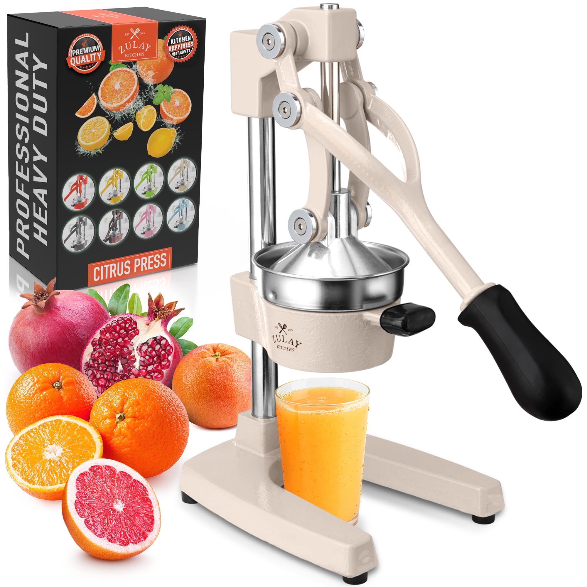 Zulay Kitchen Cast Iron Juicer - Heavy Duty Orange Juicer with Detachable Strainers for Easy Cleaning, Citrus Press for Citrus Fruits, Perfect for Bartenders, Juice Lovers &amp; Health Enthusiasts