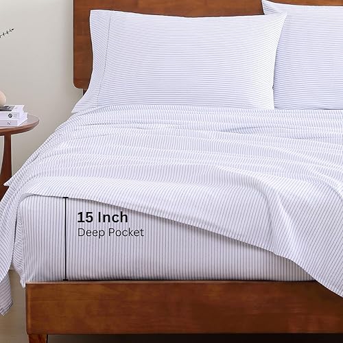 Miniatura 4 de LANE LINEN - Juego de sábanas de 4 piezas 100 % algodón orgánico percal puro King, ropa de cama suave transpirable para colchones de hasta 15