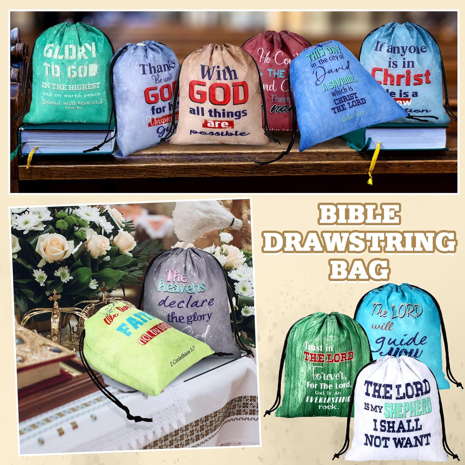 Hosuly 30 Pcs Christian Drawstring Bags Religious Bag with Drawstring Small Size Bible Verse Goodie Bag for Christian Gift - Image 5