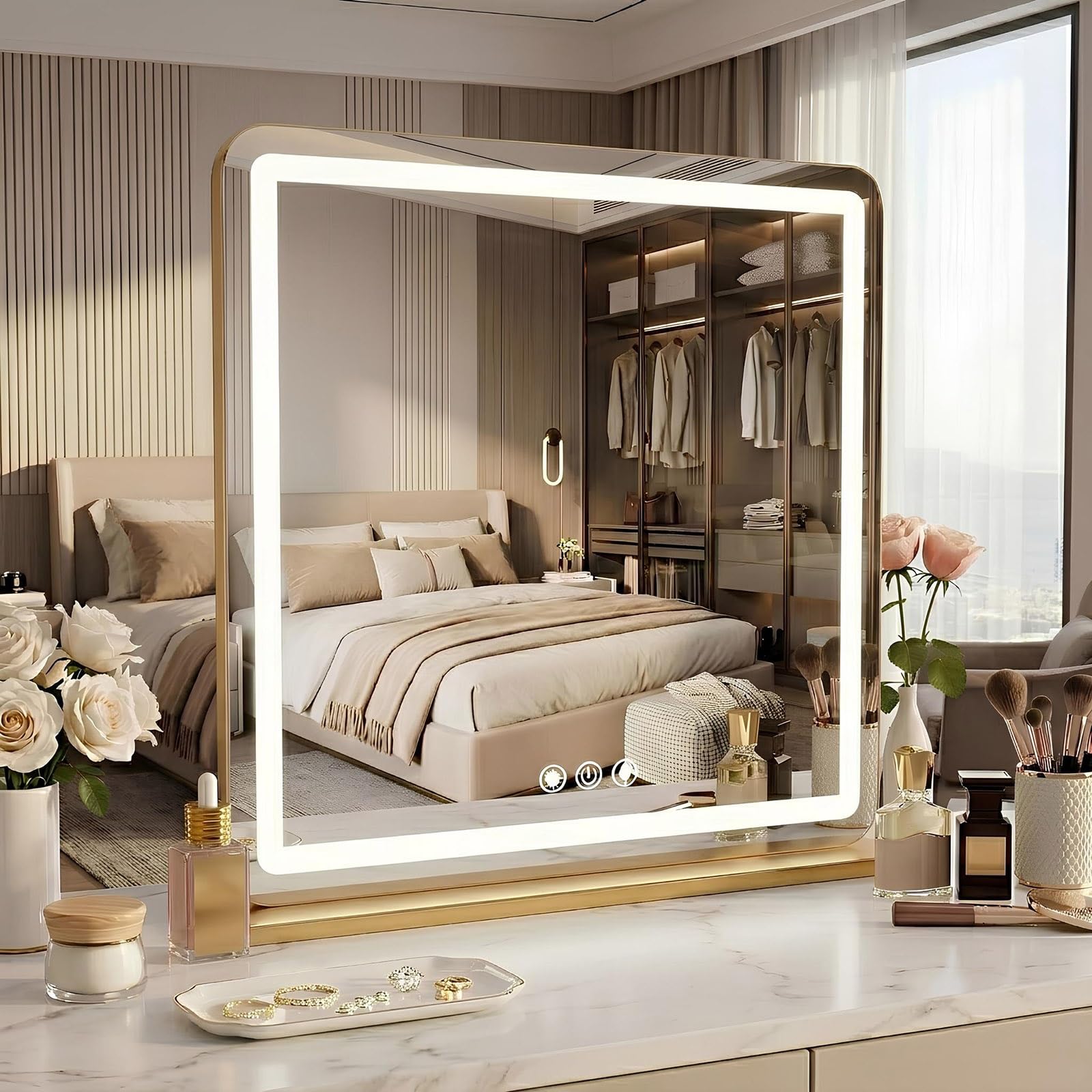Specchio Trucco LED con Luce, Controllo Touch, Specchio da Tavolo Toeletta