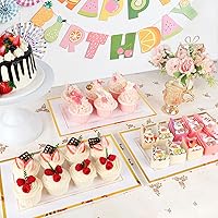 Vista 9 de 12 Pcs White Plastic Serving Trays, 14''x9'' Rectangle Dessert Trays for Dessert Table, Party Food Display Set Disposable Platters Cookie Cupcake