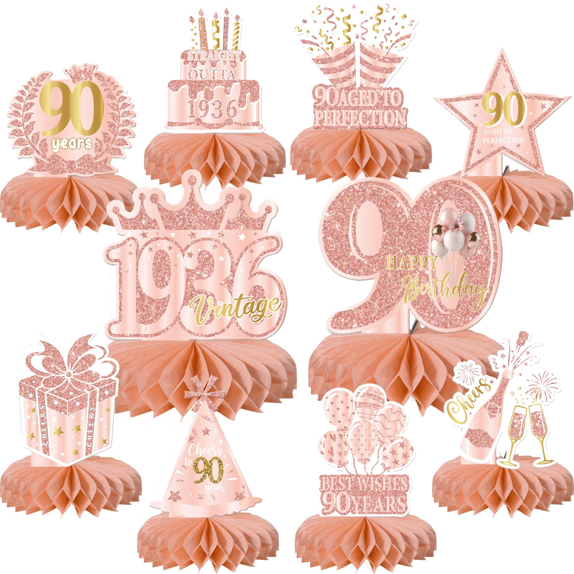 Xsstarmi 90th Birtday Honeycomb Centerpieces Decor Straight Outta 1936 Vintage 90 Aged to Perfection Table Toppers Decoration for Cheers to 90 Years Birthday Party DIY Decorations Supplies