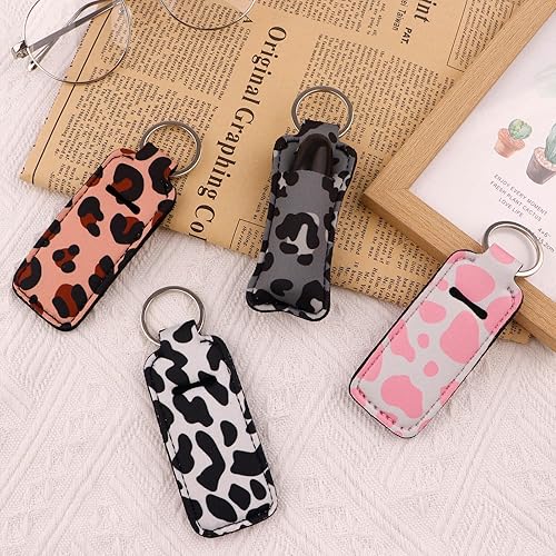 DMLSKY Lip Balm Holder Keychain, Cute Portable Key Chain Accessories for Lip Balm, Lip Gloss or Lipstick(Cow Print)