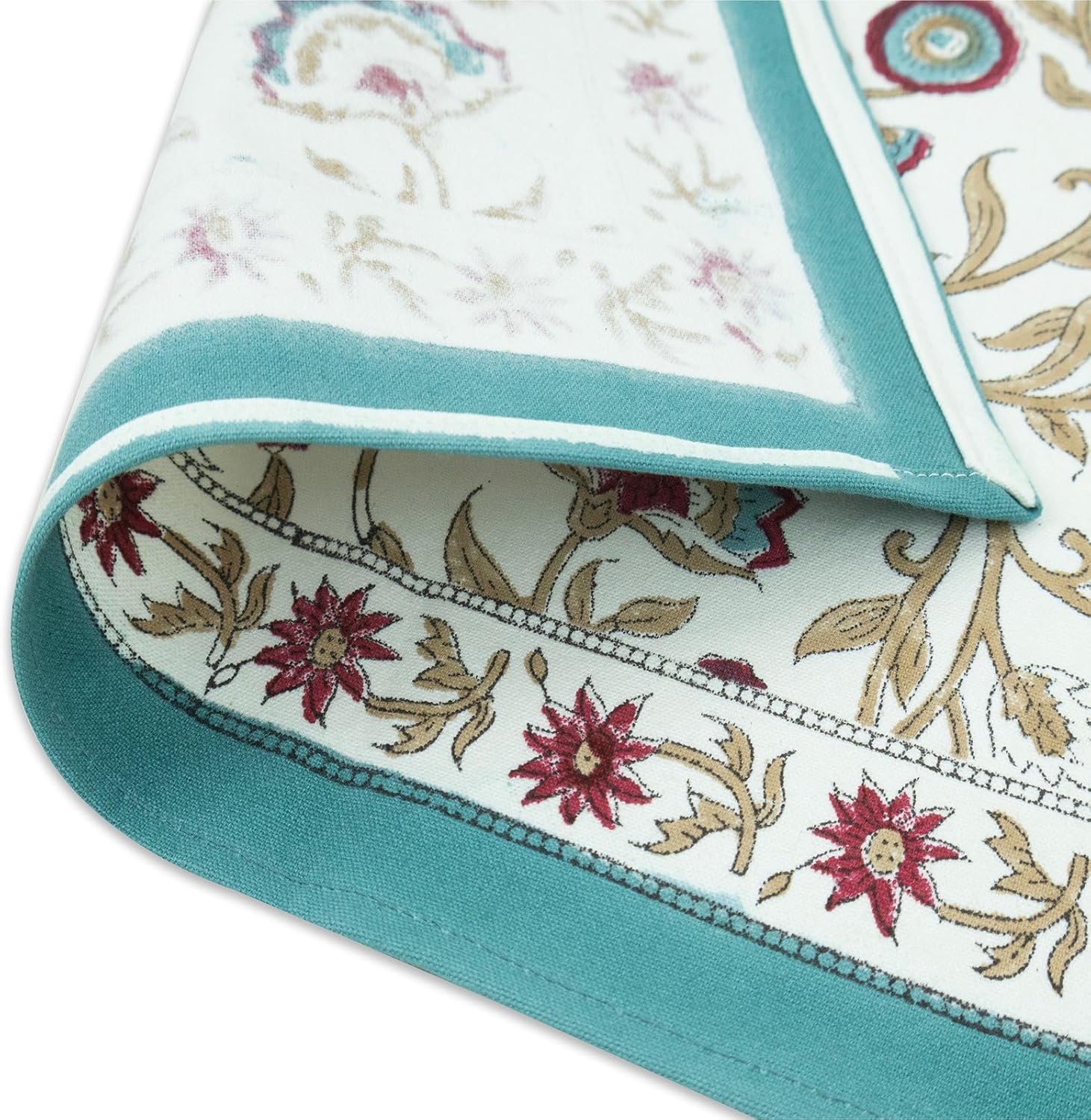 Dinning Table Mats Set of 4, Blue Red Handblock Printed Cotton Placemats, 18 X 13 Inches, Washable Handmade Indian Tablemats for Valentine Thanksgiving Gifts Home Decor Dinning
