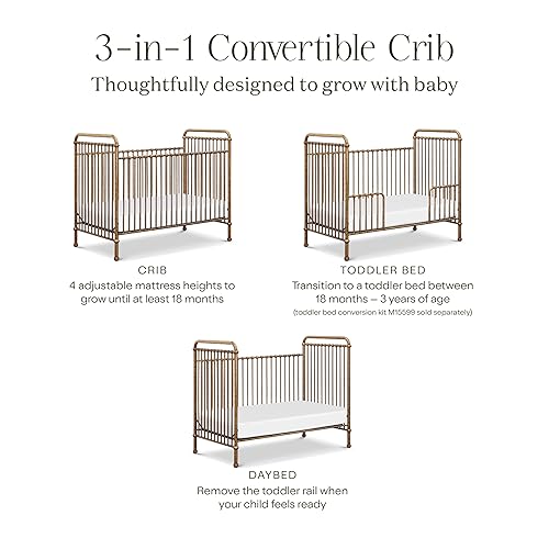 Miniatura 6 de Namesake Abigail - Cuna convertible 3 en 1 (dorado) - Certificado GREENGUARD Gold - Cuna convertible a cama infantil y cama diurna - Cama de bebé