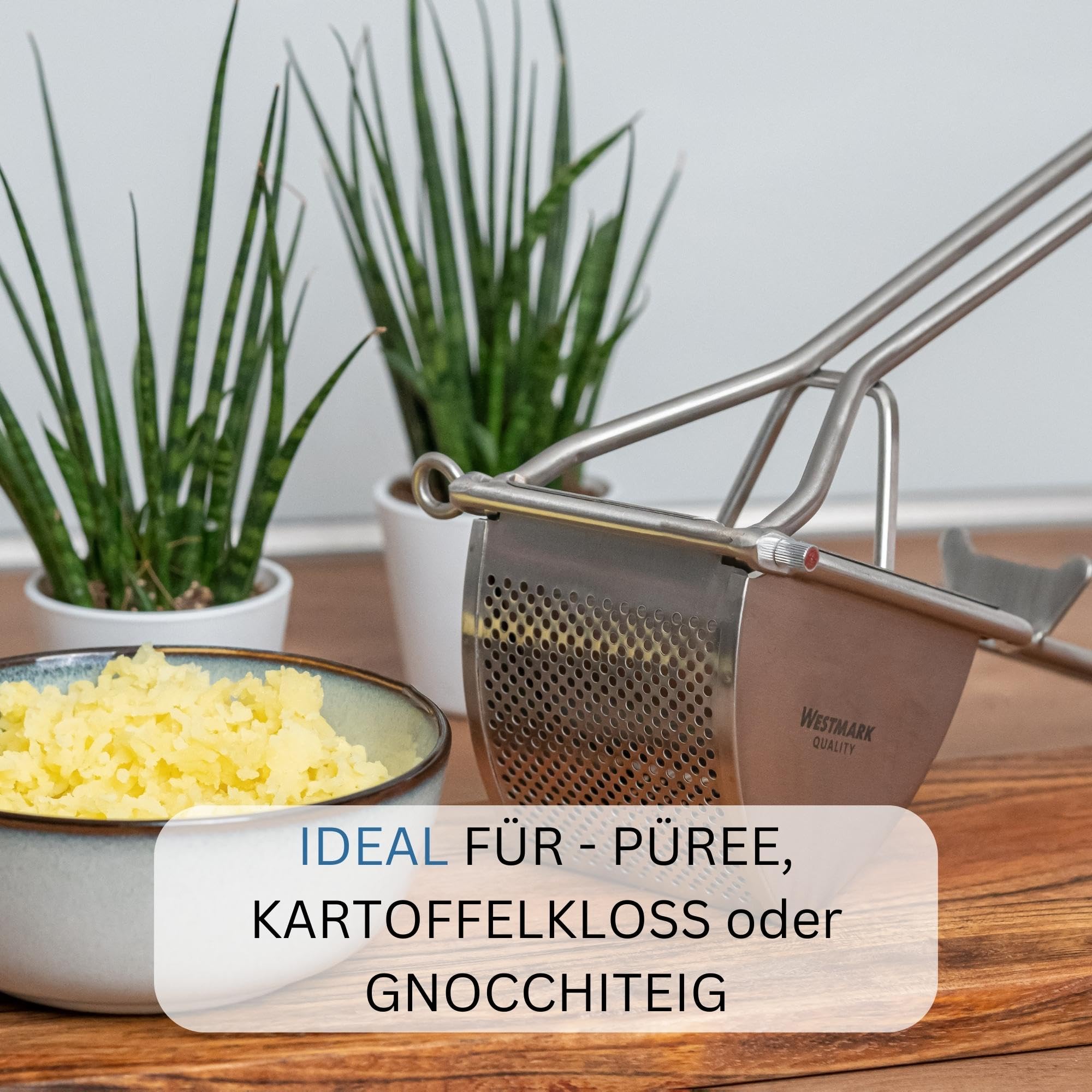 Westmark Kartoffelpresse, Mit Rund-Lochung, Rostfreier Edelstahl, Länge: 30 cm, Triangel, Silber, 61262260