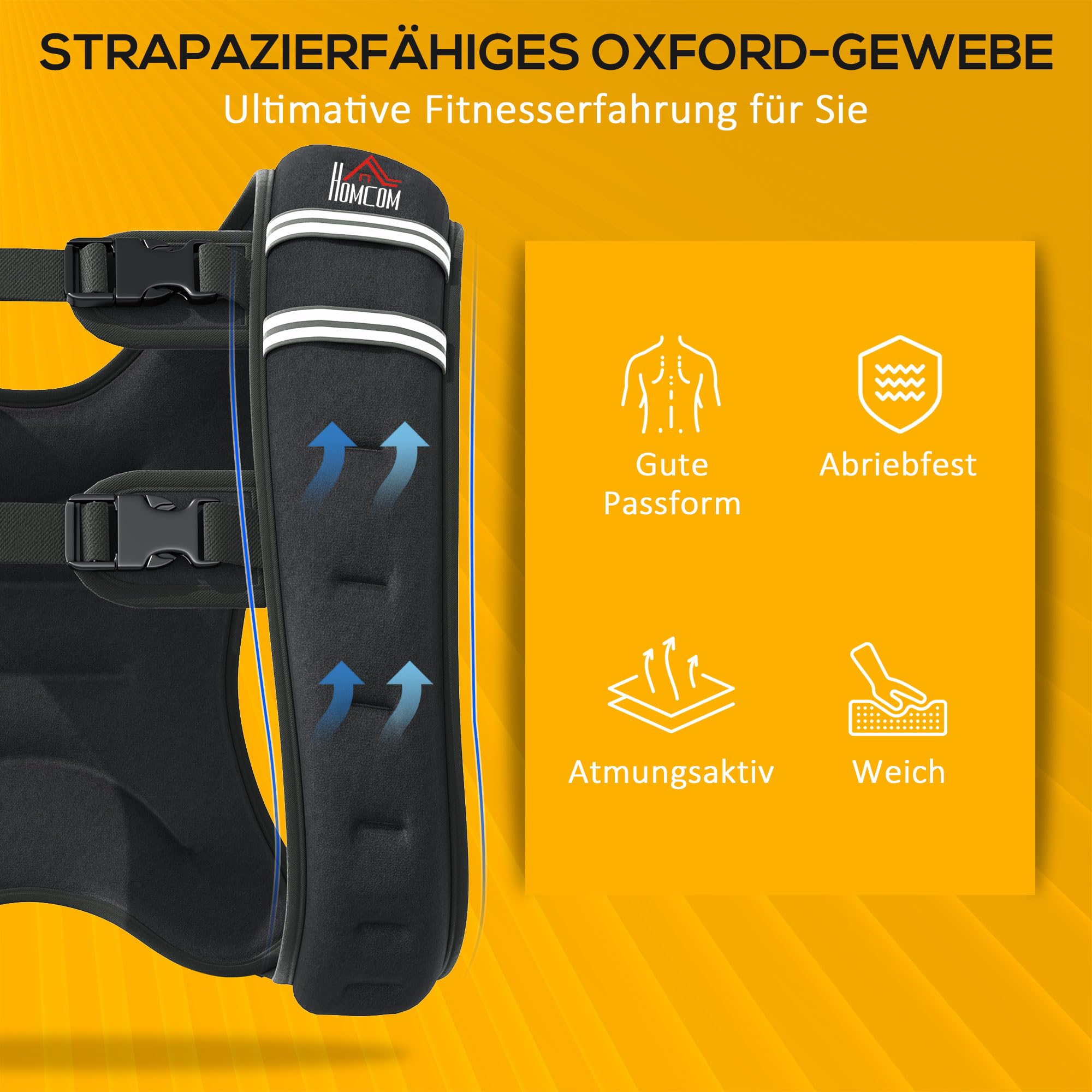 HOMCOM Gewichtsweste Weight Vest verstellbar für Gewicht Tranning Krafttrainning Mann/Frau Oxford-Gewebe Metallsand Schwarz 40 x 35 cm
