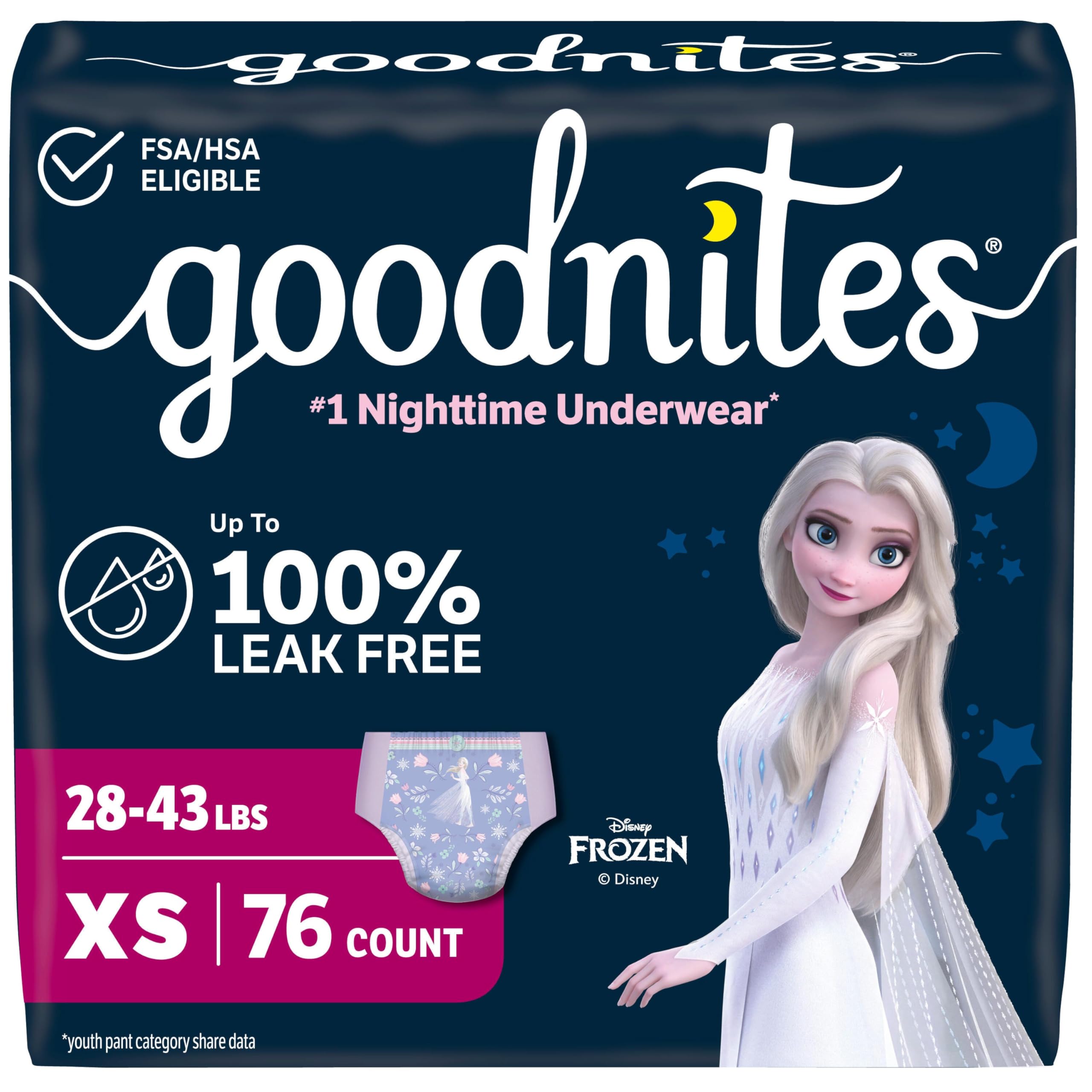 GoodNites Girls Nighttime Underwear, Size Extra Small, 76 Ct, 2 Packs of 38