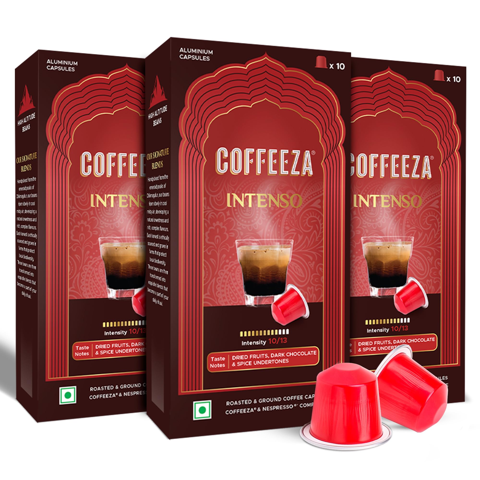 Intenso Aluminium Coffee Capsules, Intensity - 10, Nespresso Compatible Coffee Pods, Box Of 3 (30 Capsules), Brew Cold/Hot