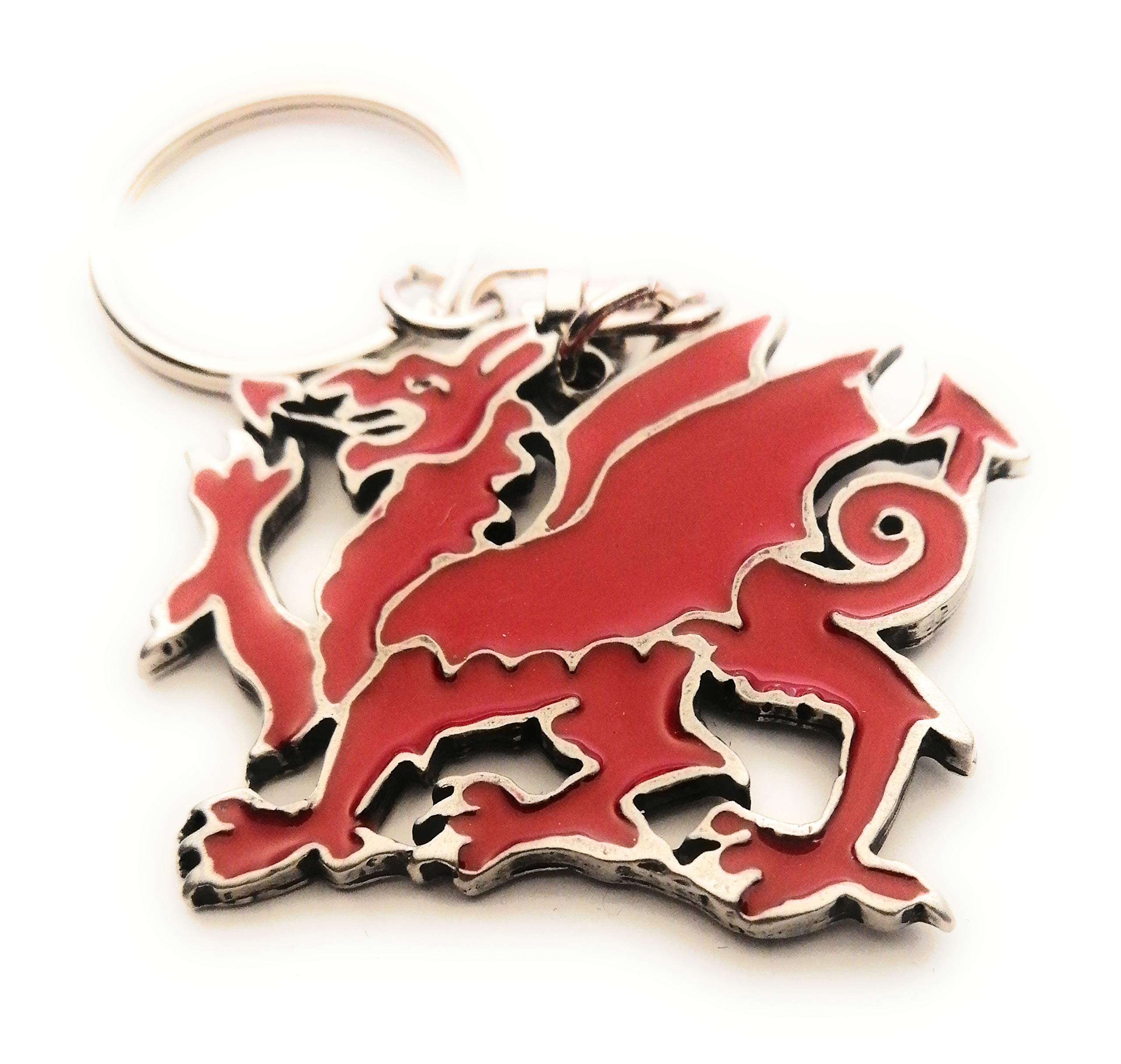 Large red Welsh Dragon Keyring Handcrafted From English Pewter Key Ring in gift pouch