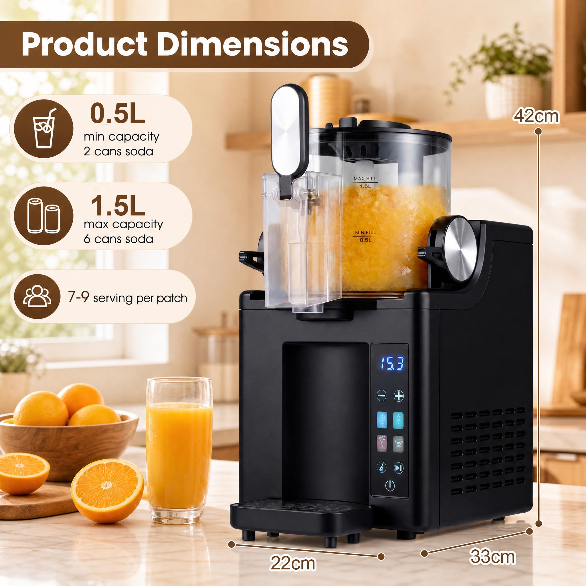 LIFEZEAL Maszyna do lodów typu slush, 1,5 L maszynka do lodów włoskich z 220 W kompresorem | Maszynka do lodów do slushies, koktajli, frappés i koktajli mlecznych, automatyczne czyszczenie, wyświetlacz LED, 4 programy