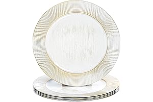 13" Round White Charger Plates for Dinner Plates, Vintage Ring Pattern Wedding...