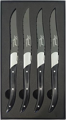 Miniatura 6 de TopKnife Laguiole - Juego de cuchillos para carne, titanio gris, mango de resina negra, juego de 6