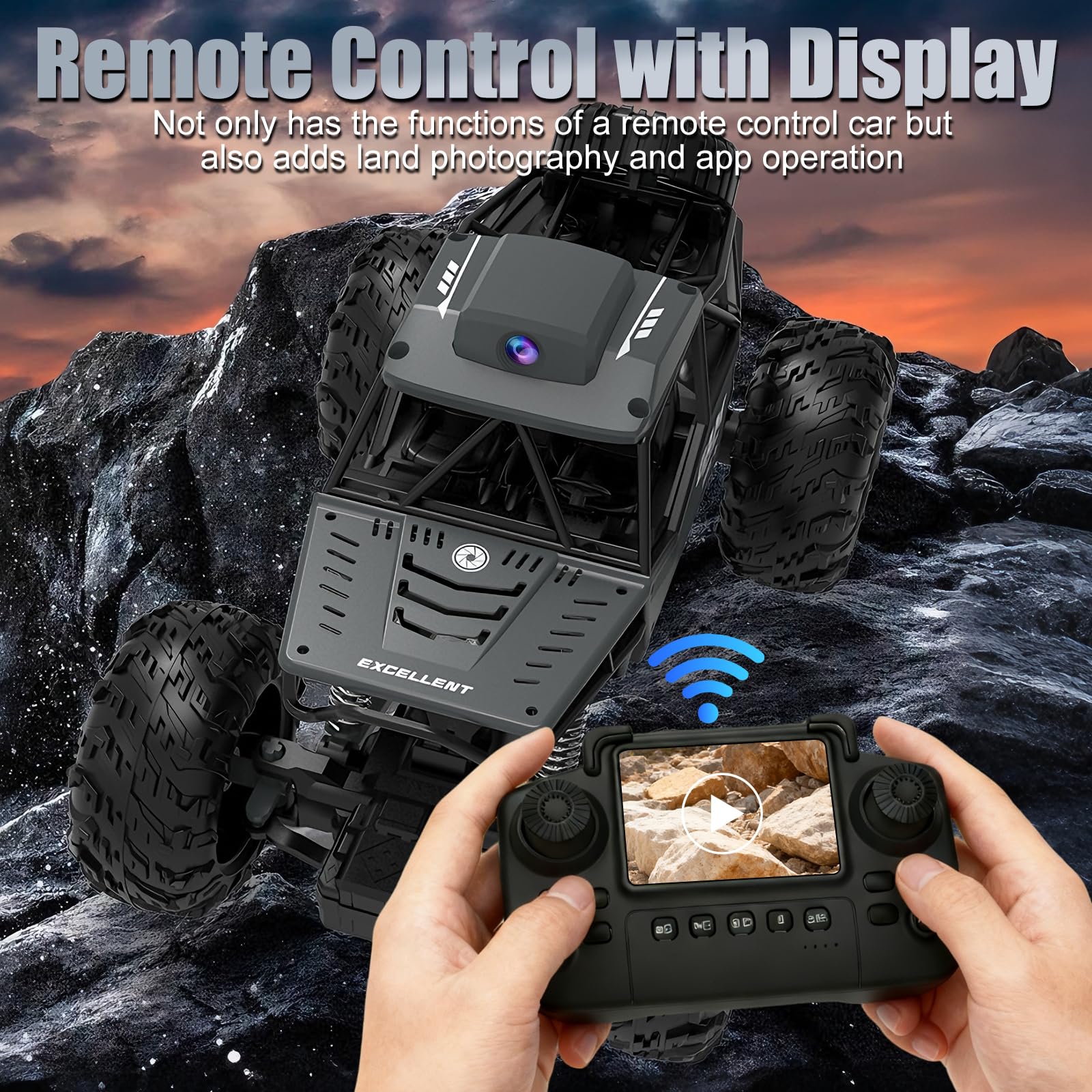 Teledirigido HD Cámara Coche, RC Cámara Car con Pantalla LCD y SD Card | 2,4 GHz Control Remoto Vehículo Foto WiFi Transmisión en Tiempo Real, Offroad Truck Regalo para 6+ Años Niños, 2 Baterías
