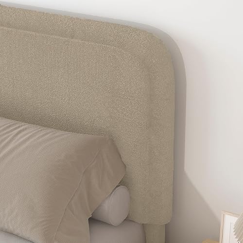 Miniatura 4 de BarnFurin Cloud Boucle - Base de cama de tamaño matrimonial, plataforma tapizada con cabecero, esquinas redondeadas suaves, no requiere somier,