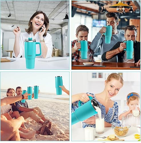 Miniatura 8 de Vaso con asa y tapa con pajilla, vaso aislado simple y moderno, botella de agua deportiva de metal grande, botella de agua deportiva de acero