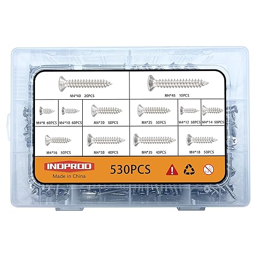 Miniatura 9 de Kit surtido de 530 tornillos de madera negros M4, tornillos autorroscantes de acero al carbono de alta dureza, kit de tornillos de cabeza plana