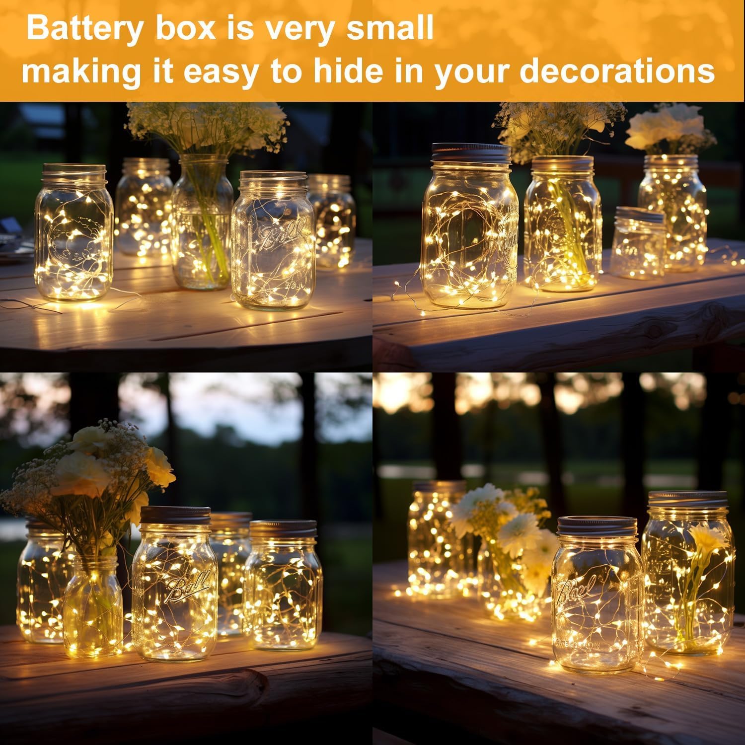 Lichterkette batteriebetrieben, 2,1 m, 20 LEDs, Silberdraht, warmweiß, für Hochzeiten, Partys, Bastelarbeiten, Einmachgläser, Weihnachtsdekoration, 24 Stück