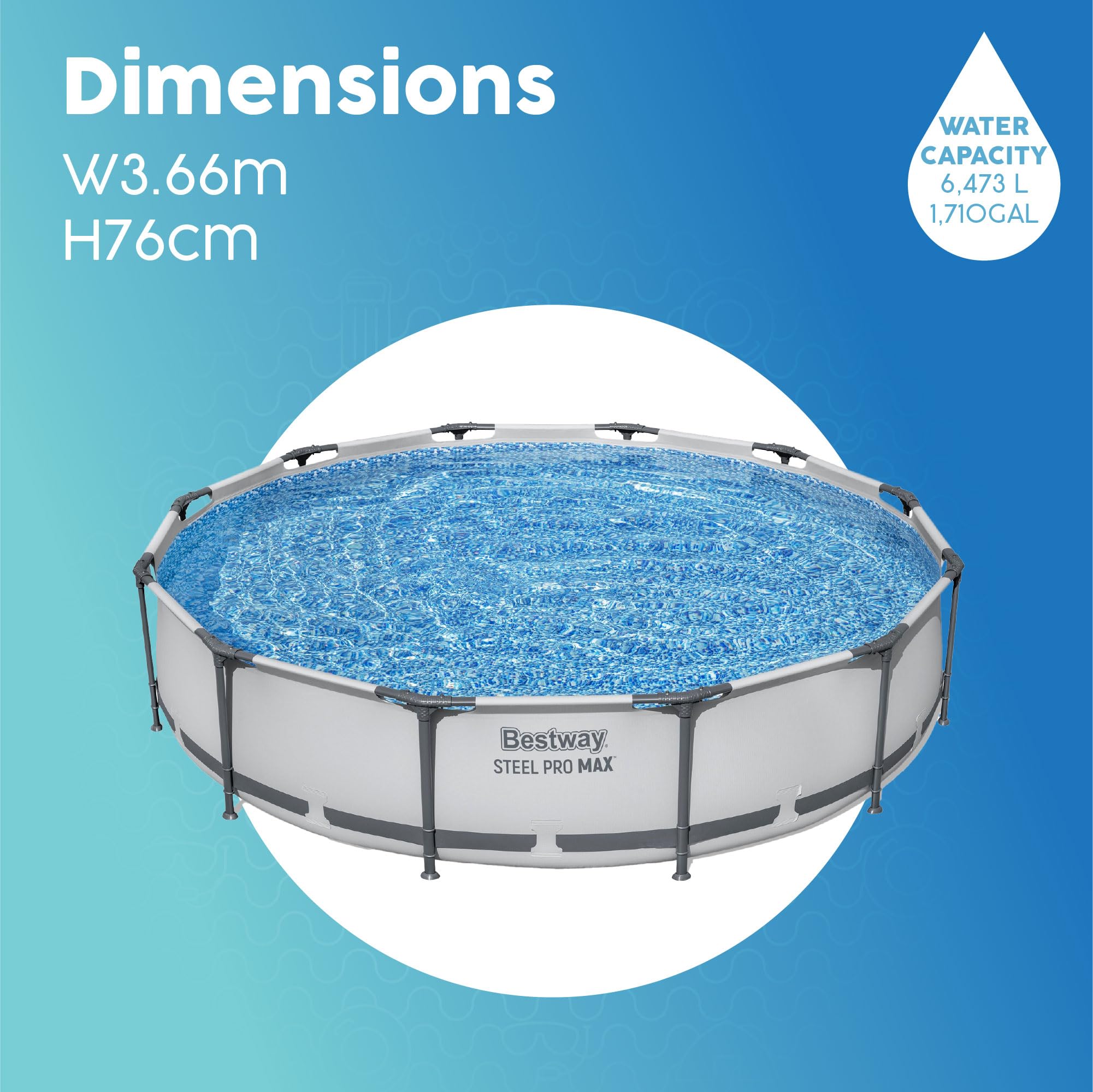 Bestway BW56416GB-21 Steel Pro Round Frame Swimming Pool with Filter Pump, Grey, 12 ft — view 6