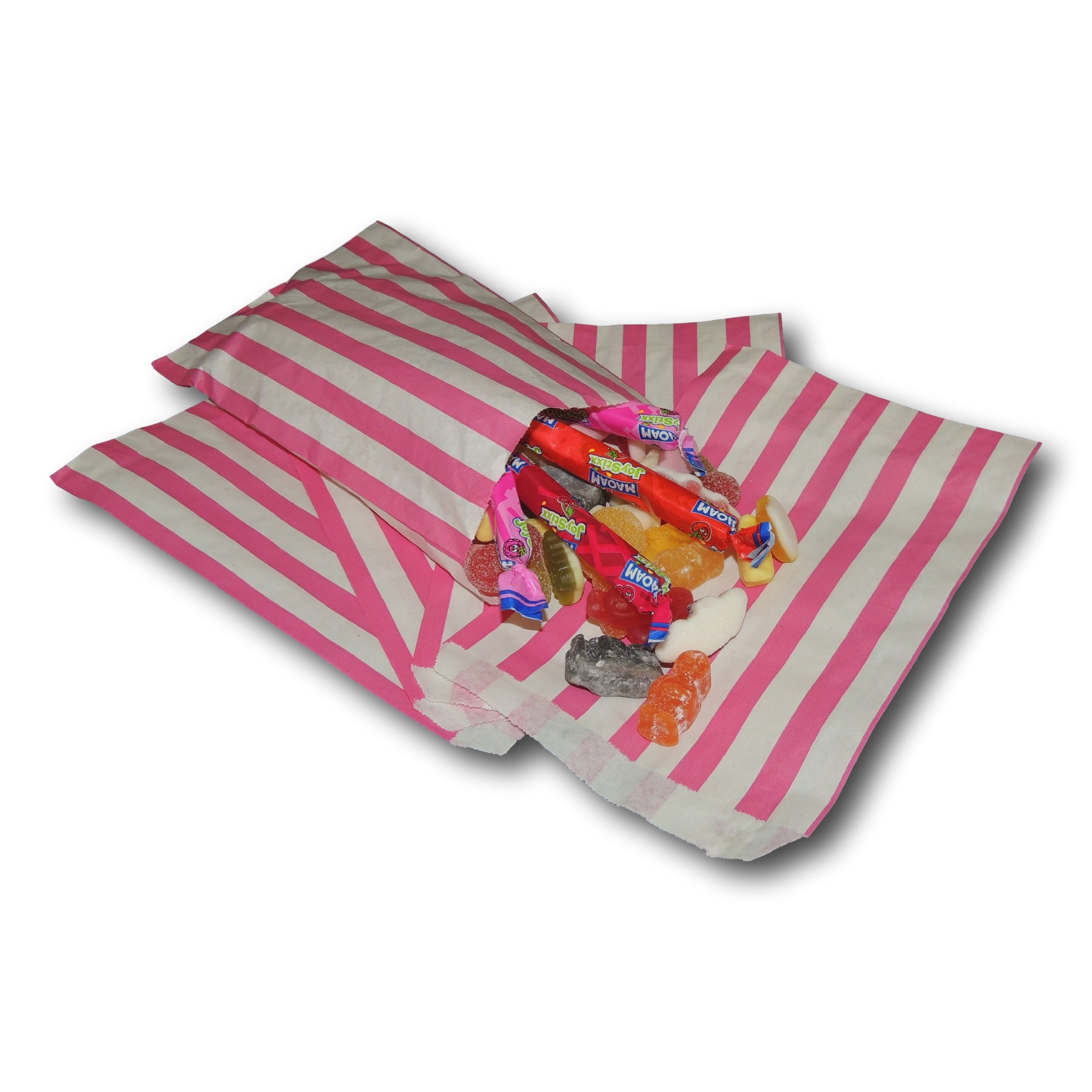EPOSGEAR® 7" x 9" Coloured Candy Stripe Sweet Paper Party Bags - Ideal for Gift Shops, Wedding Favours, Candy Carts, Buffets etc (1000 Bags, Pink) — image 1