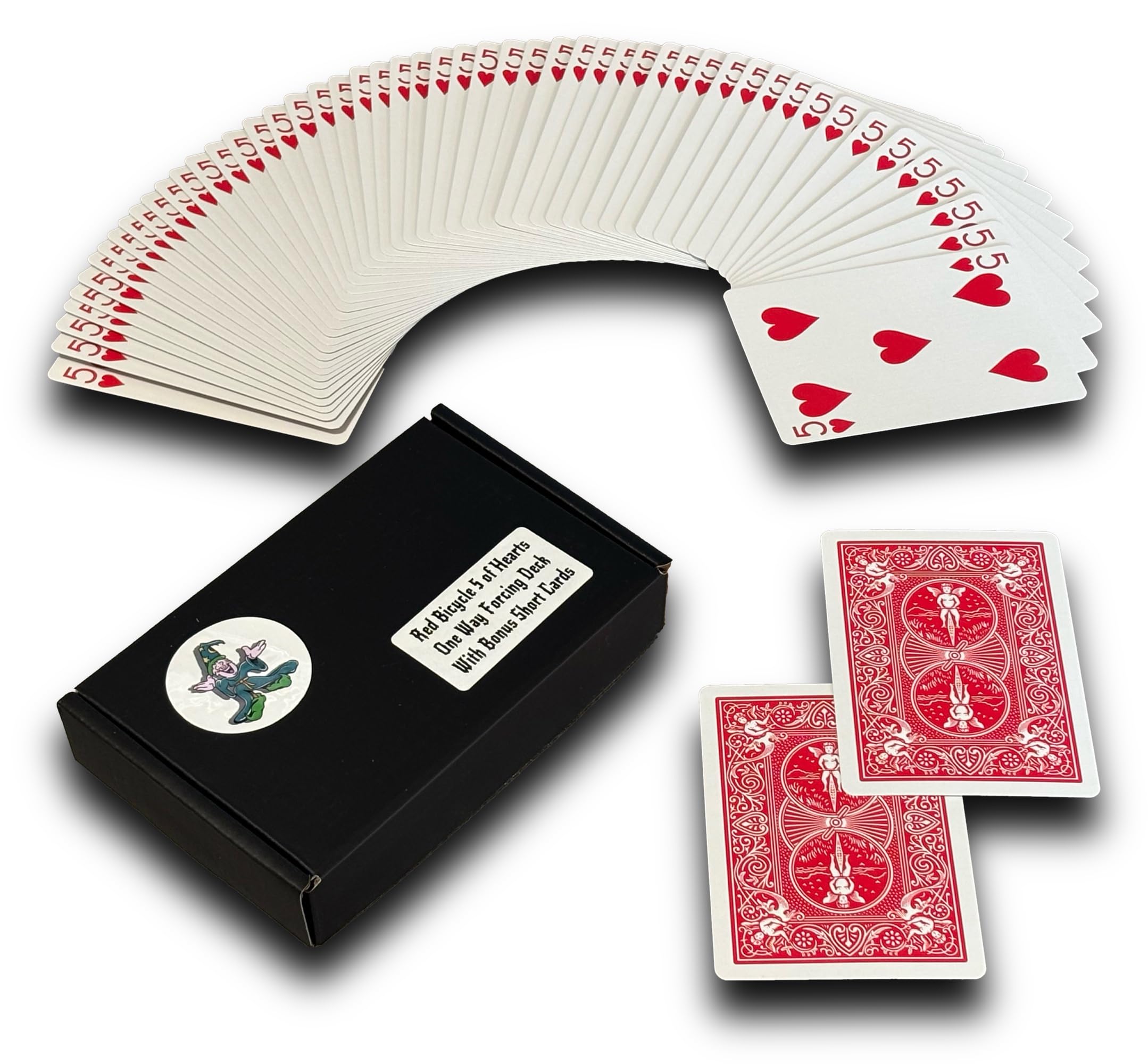 Ted's Sterling Magic Bicycle One Way Force Deck Trick Kit with Bonus Short Cards, Red Back Hearts (Five)