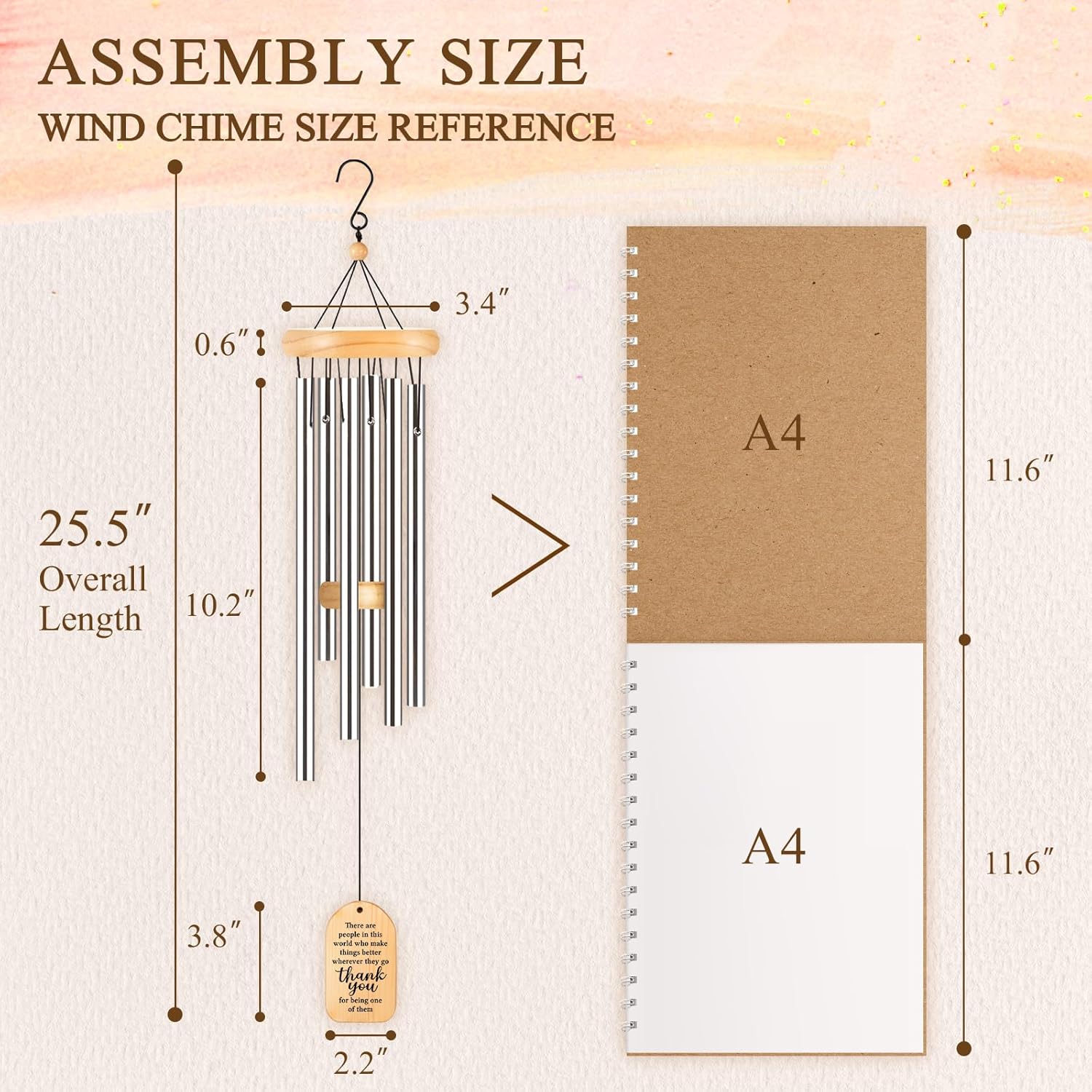 Thank You Gifts for Women, 25.5inch Wind Chime with Thank You Message, Staff Employee Appreciation Gifts, Unique Appreciation Gift for Teachers Coworkers Boss Nurse Volunteer Pastor Men - Image 5