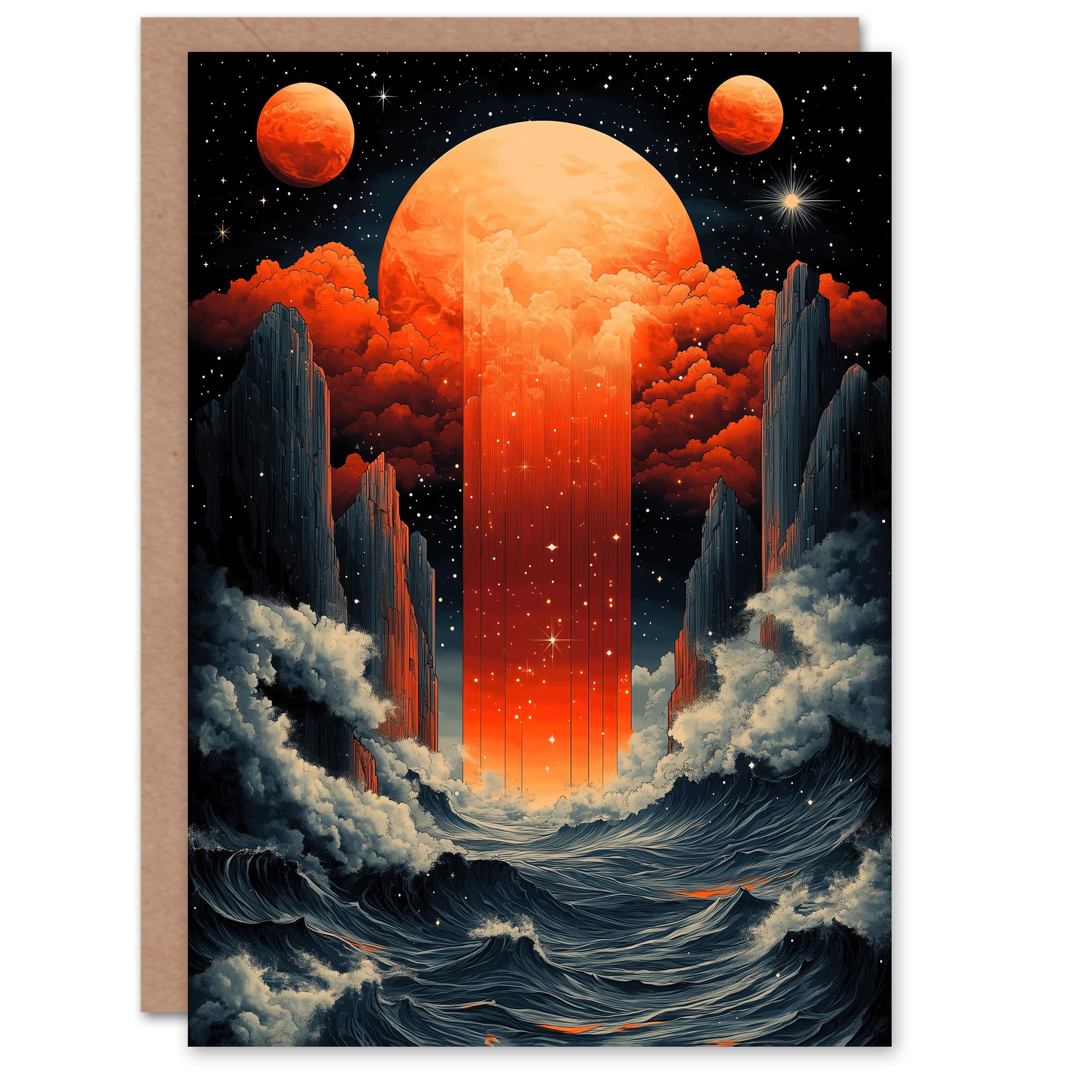 Artery8 Greeting Card Aquarius Zodiac Sign Space Seascape Concept Art Blank For Him Or Her Art Birthday Card