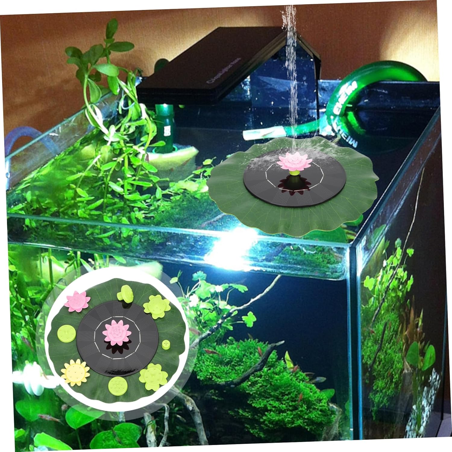 MERRYHAPY Solar-powered Floating Fountain with Nozzles for Ponds and Gardens Durable Lotus-leaf Design for Summer Outdoor Decor