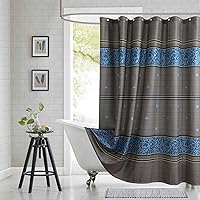 Vista 14 de Cortina de ducha de tela, cortina de ducha marrón, cortinas de ducha con patrón de rayas marrón tostado, cortinas de baño decorativas modernas, 72