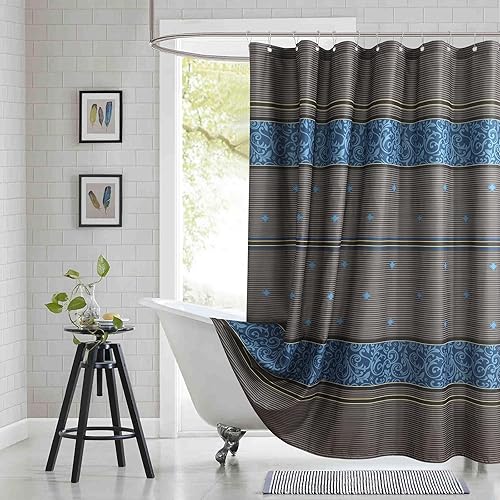 Miniatura 15 de Cortina de ducha de tela, cortina de ducha de oso y alce, cortinas de ducha de cabaña para baño, cortinas de baño impermeables, 72 pulgadas de ancho