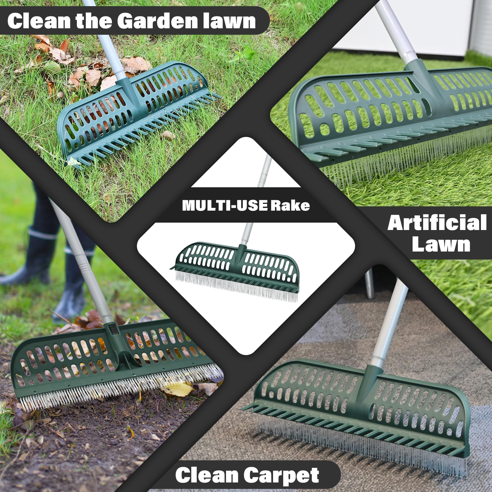SOYUS Kunstrasenbesen 2-in-1 Rasenkehrer für Teppiche & Gartenrasen