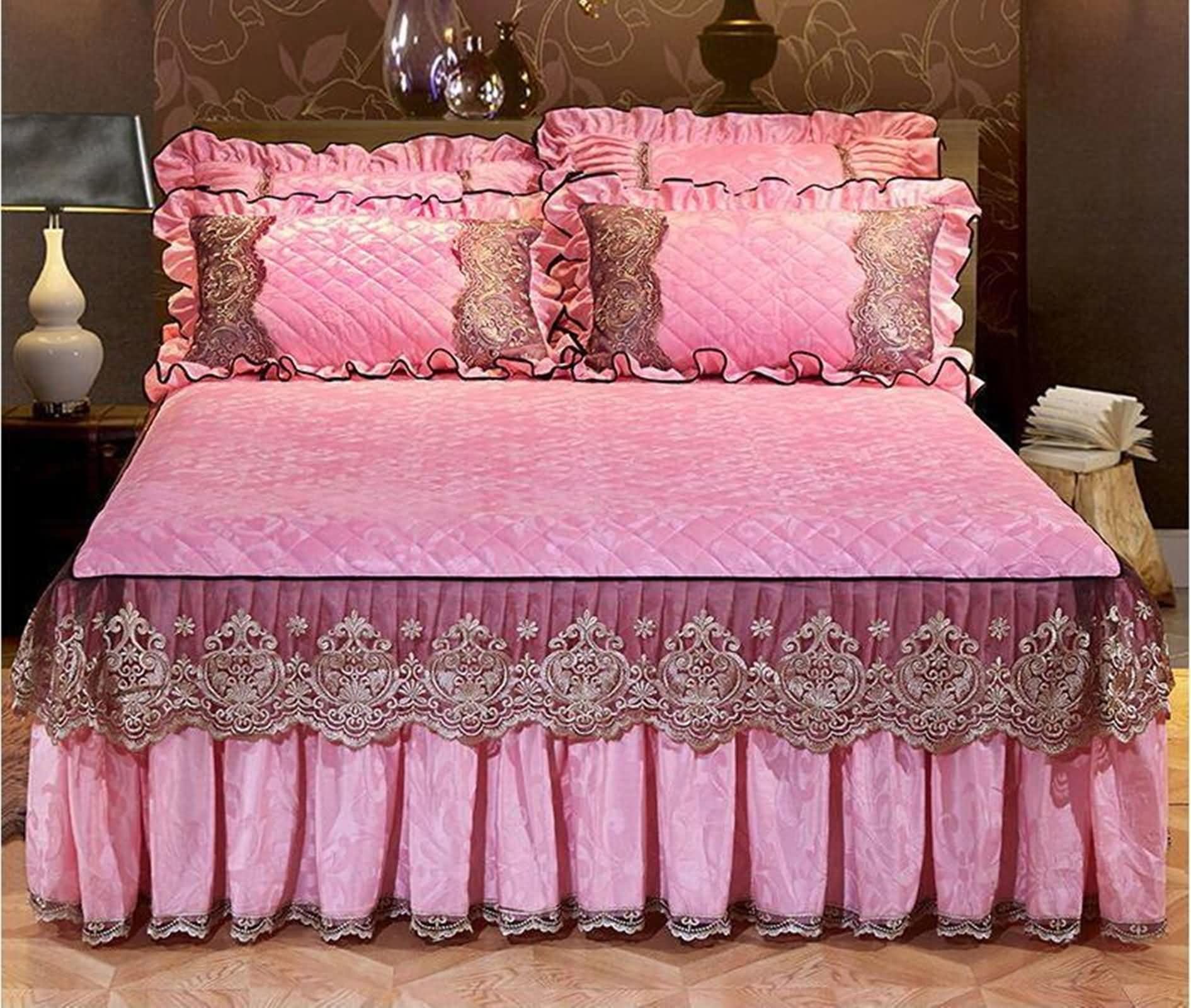 Lenzuolo con Angoli Velluto Letto Matrimoniale, Motivo di Tinta Unita con Pizzo Ricamato, 150 x 200 CM, Rosa
